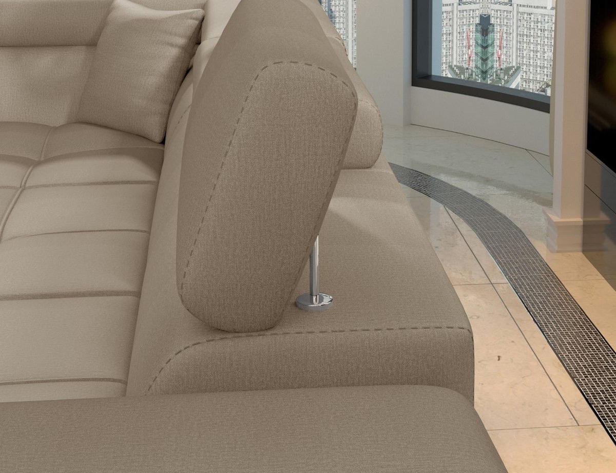 ECKSOFA mit Schlaffunktion und Bettkasten, pflegeleichter Monolith-Stoff - Chromfarben/Braun, Textil/Metall (202/275cm) - Eltap