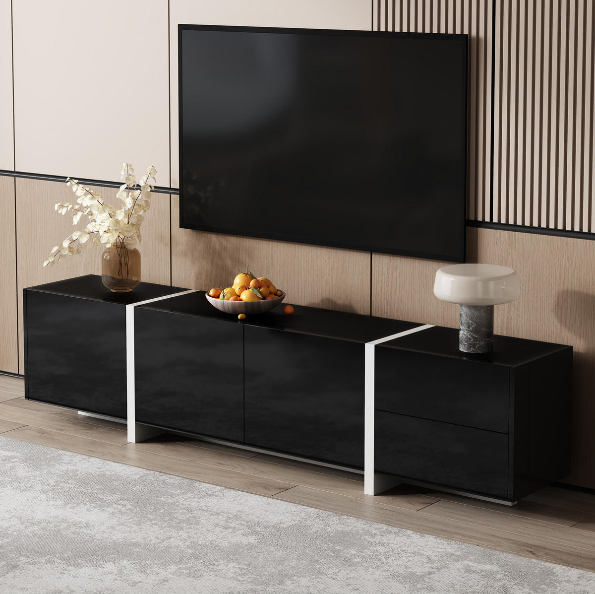 TV-ELEMENT mit 3 Türen und Schublade 170 cm Schwarz-Weiß Hochglanz - Schwarz, Holzwerkstoff (30/39/170cm) - Beauniv