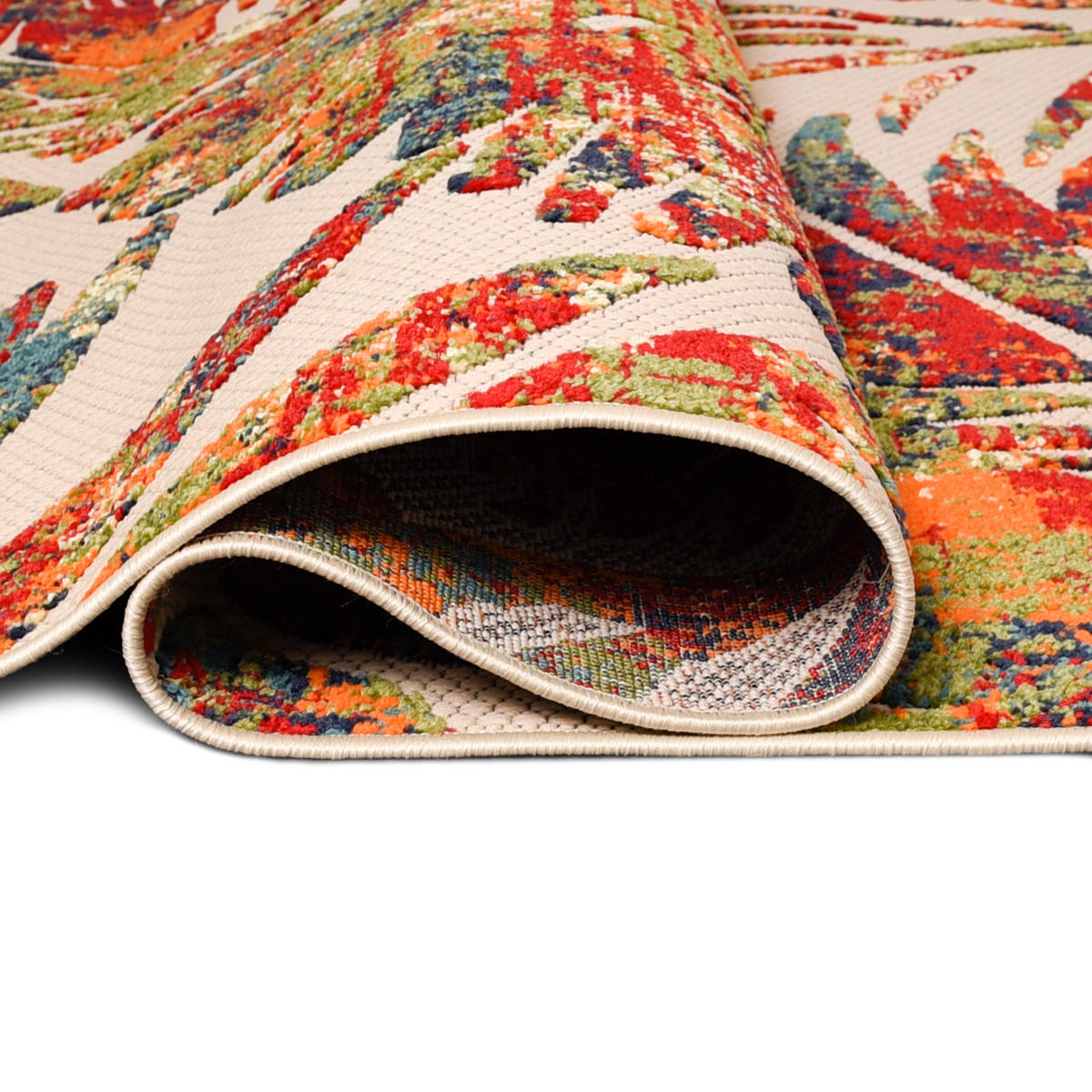 TEPPICH Outdoor Bunte Pflanzlich Kurzflor Rechteckig Boho - 160x230 cm - Rot, Textil (160/230cm) - Mazovia