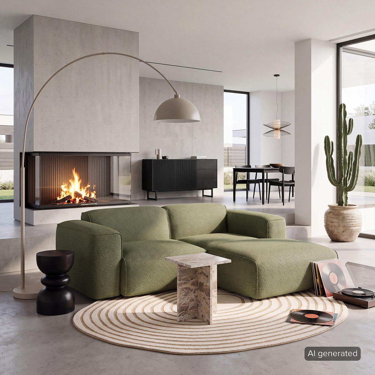 ECKSOFA mit XL-Longchair - Schwarz/Grün, Kunststoff/Textil (260/171cm) - home24