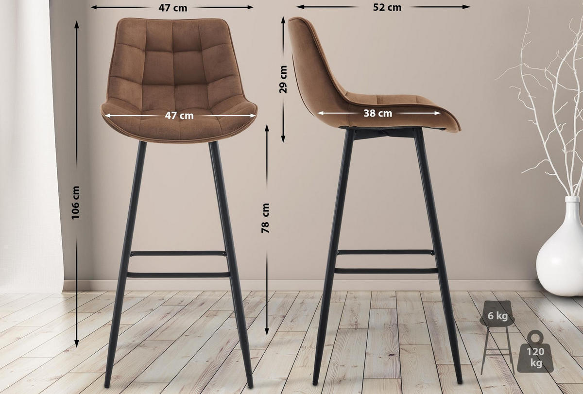 BARHOCKER Dartford 106x47x52 cm braun - Braun, Textil (47/106/52cm) - furnicato