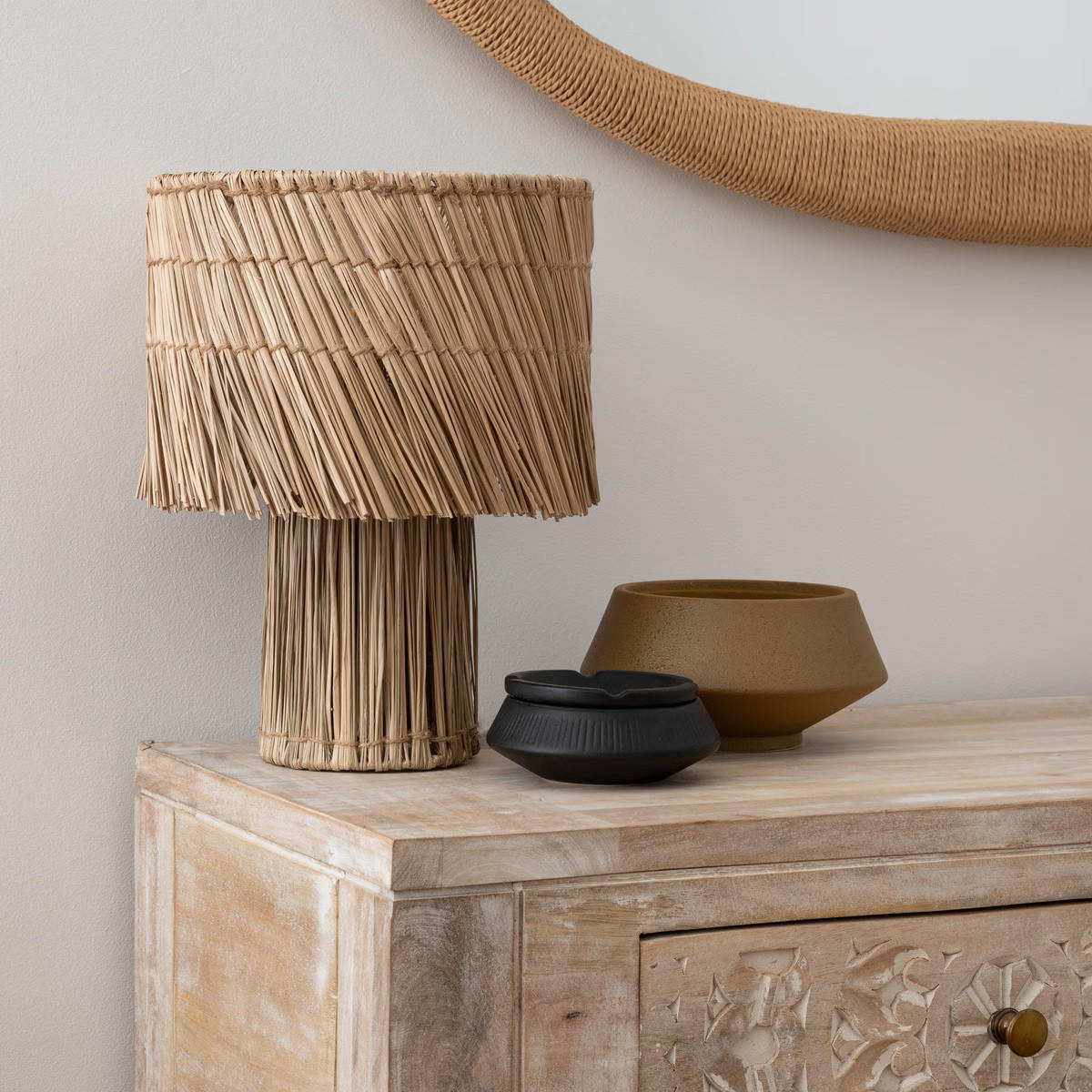 TISCHLAMPE Schilfrohr Yoni 34 cm - Braun, Naturmaterialien (25/25/34cm) - Atmosphera Createur d´interieur