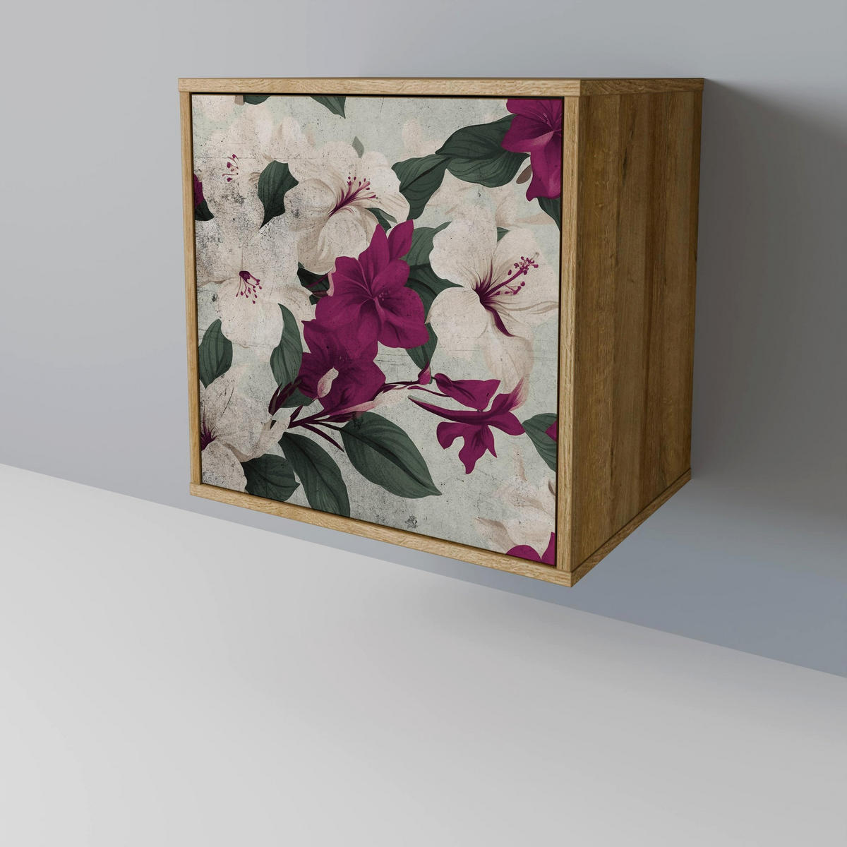 SIDEBOARD FLOWERET DREAM, Eichefarben, 57,5x42x70,5 cm, Schwarze Metall-Sternfüße - Eichefarben/Multicolor, Holzwerkstoff/Metall (57.5/70.5/42cm) - SpaceRebels