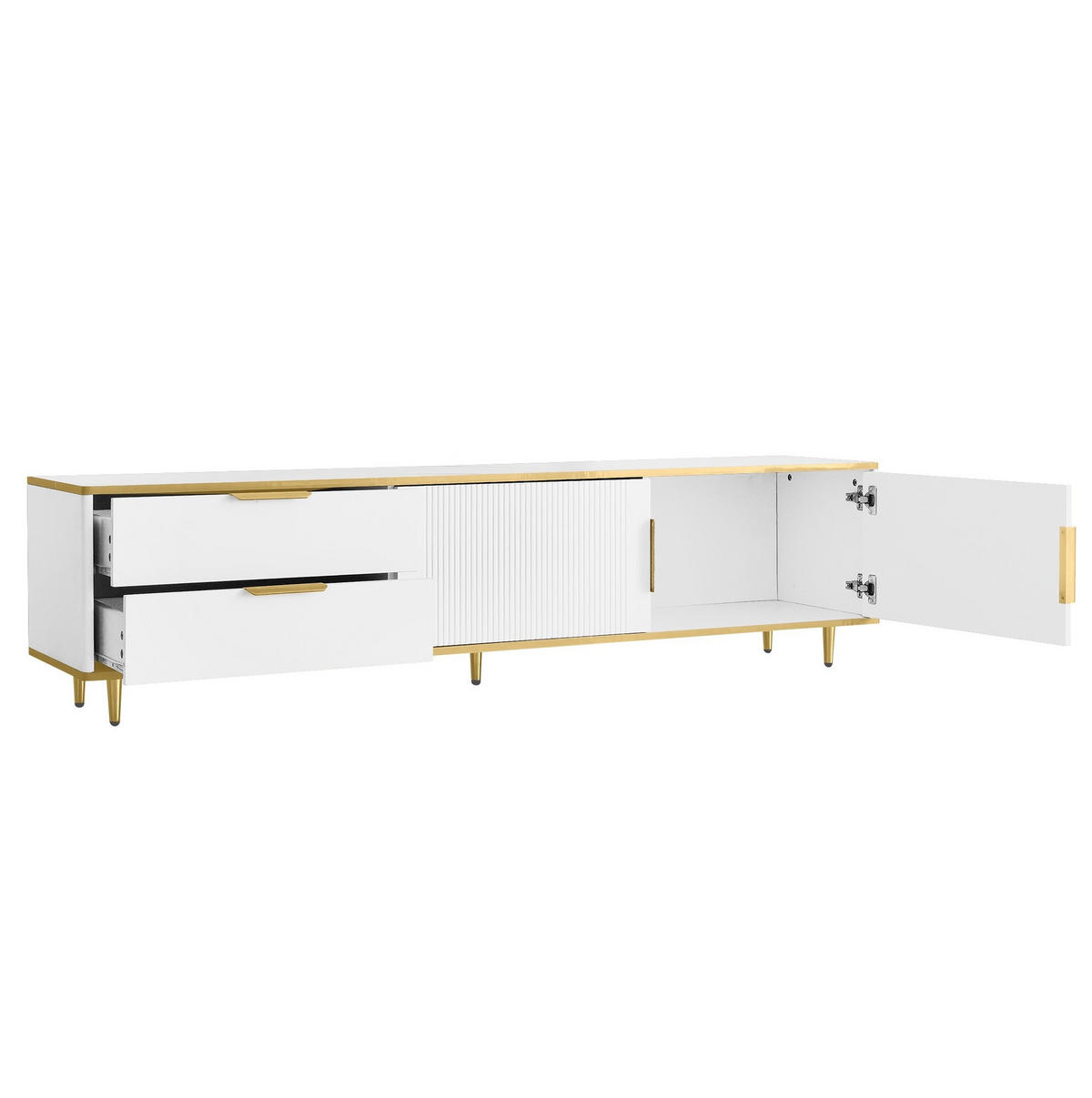 LOWBOARD 170/37/45 cm aus Holzwerkstoff mit geschnitzter Front Weiß/Gold - Weiß, Holzwerkstoff (175/45/40cm) - Modenvie