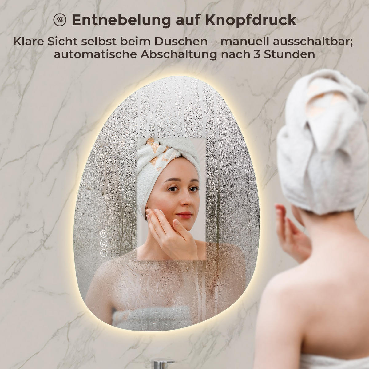 BADEZIMMERSPIEGEL mit Beleuchtung 75/55 cm asymmetrisch LED dimmbar mit Antibeschlag - Transparent, Glas (55/75/2.5cm) - S'AFIELINA
