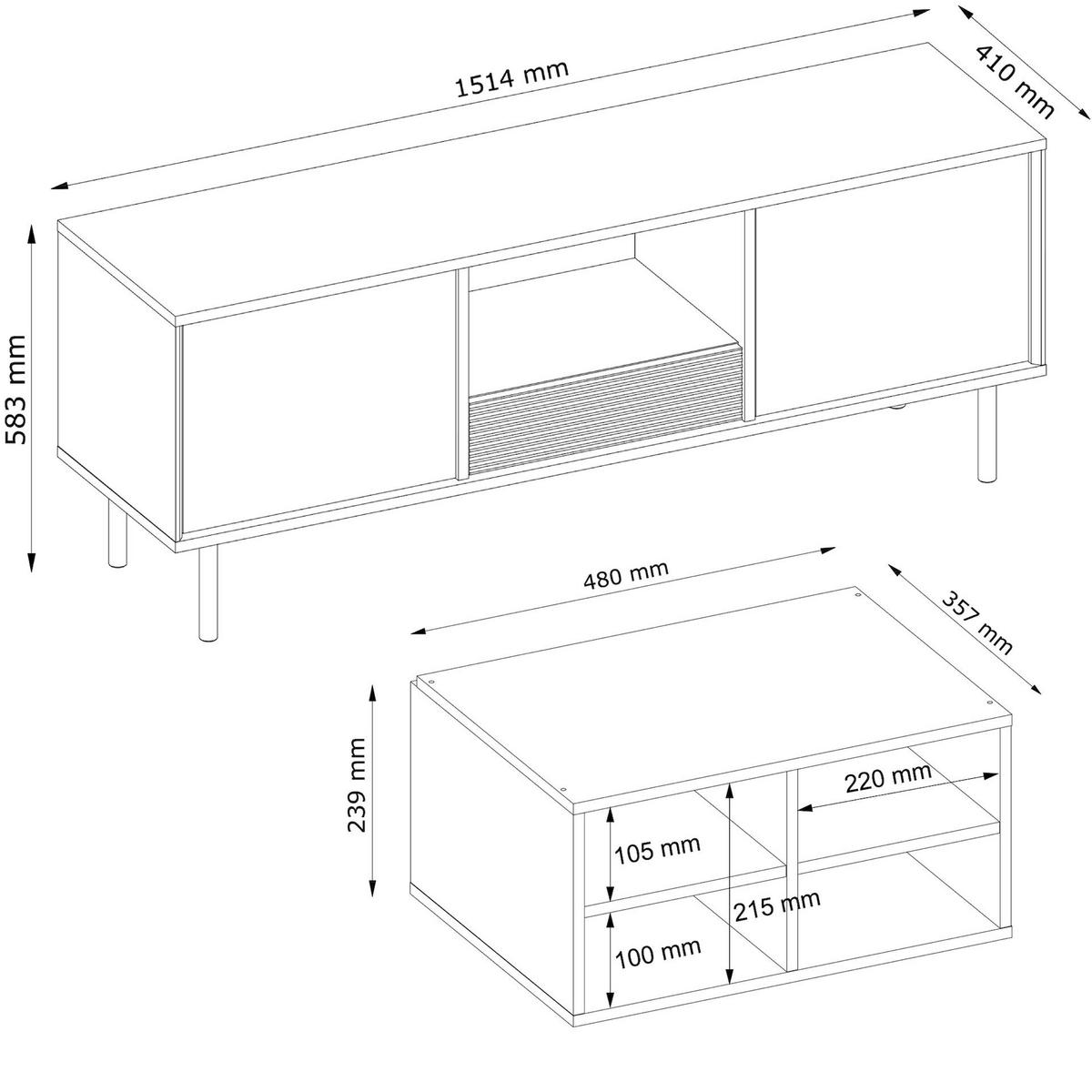 LOWBOARD LOFTY Loft-Stil, schwarz - Eichefarben/Schwarz, Holzwerkstoff (152/59/41cm) - KONSIMO®