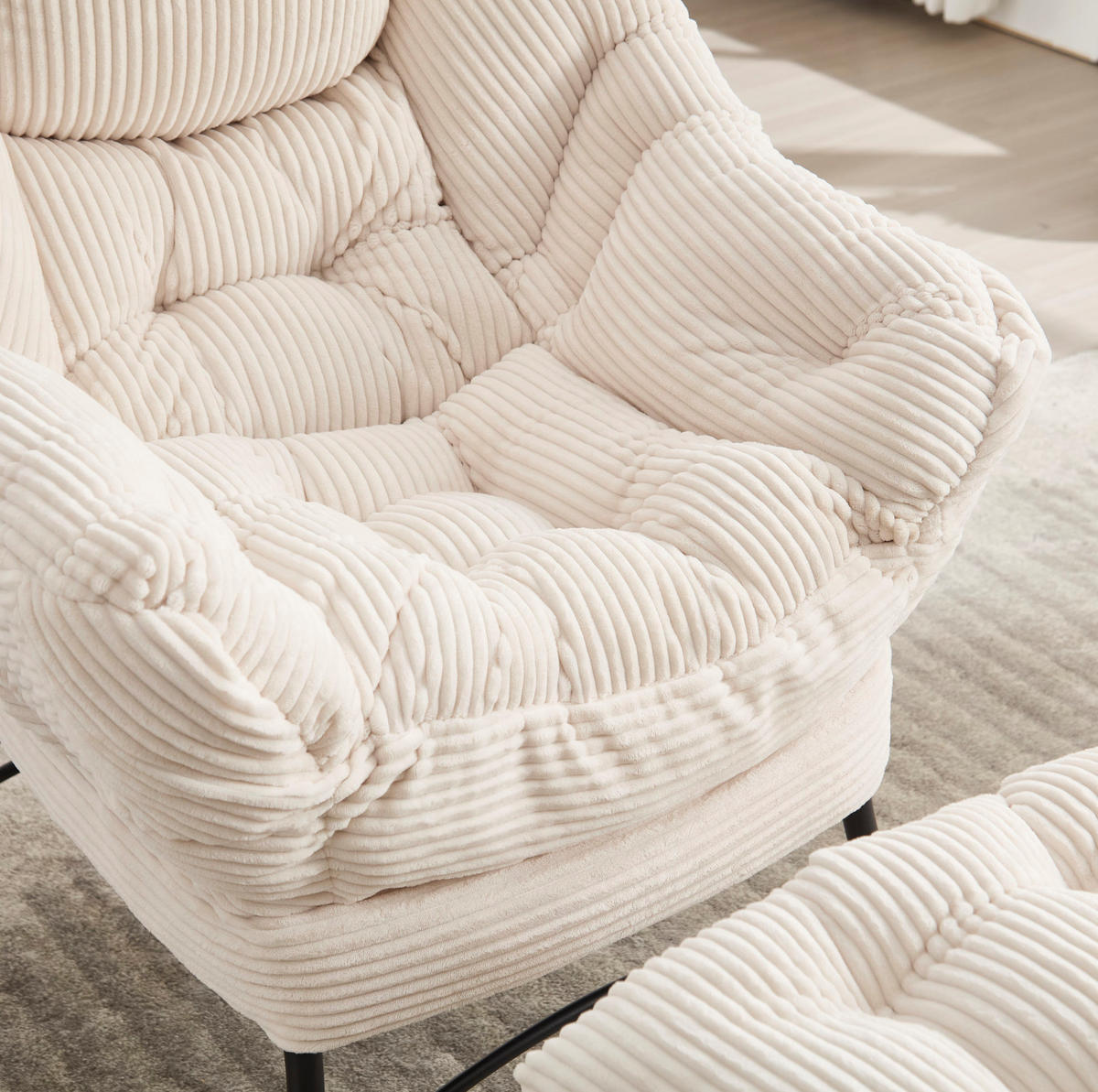 POLSTERSESSEL 69,9/64/95 cm in Weiß mit Hocker und Seitentasche - Weiß, Textil (69.9/95/64cm) - BEAOK