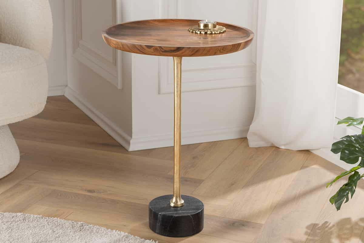 BEISTELLTISCH TRAYFUL rund Akazie 55cm - Goldfarben/Schwarz, Holz/Metall (40/40/55cm) - riess-ambiente