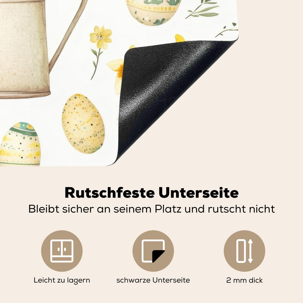 HERDABDECKPLATTE Gießkanne - Blumen - Eier Herdabdeckung Induktionsfeld 65x52 cm - Weiß, Kunststoff (65/52/0.2cm) - MuchoWow