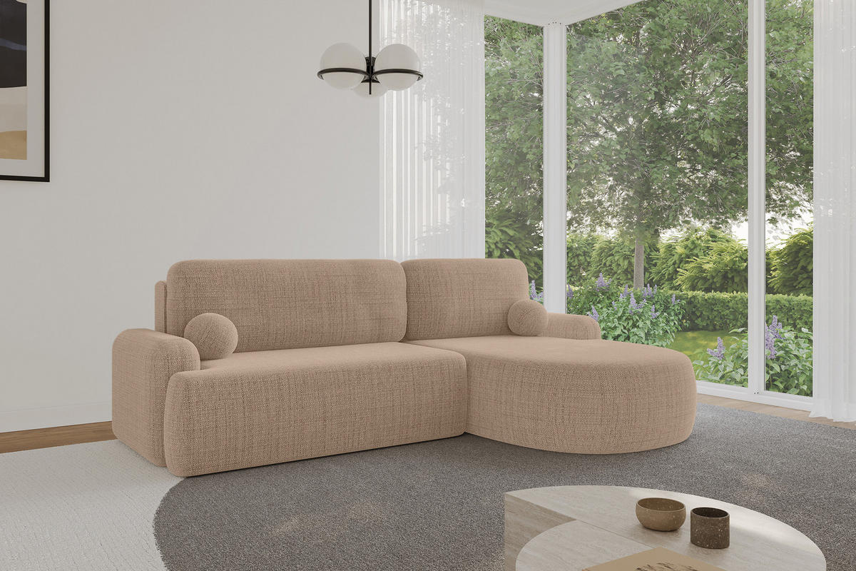 WOHNLANDSCHAFT mit Schlaffunktion und Bettkasten LIRA-L - 264x172x89 Dunkelbeige - Sahara, Holzwerkstoff/Textil (172/264cm) - ALTDECOR