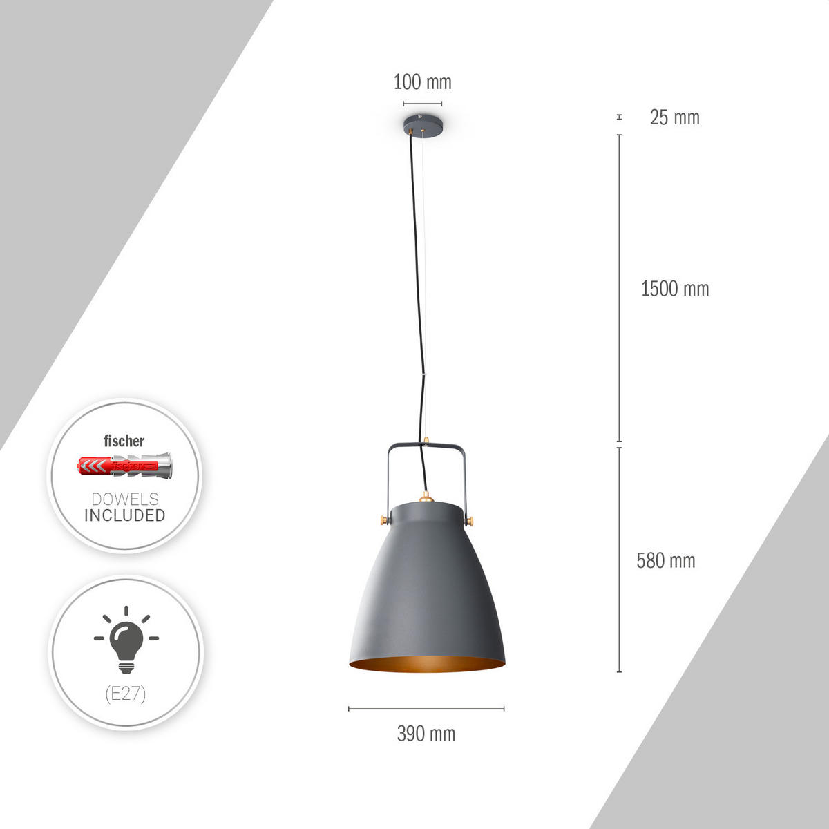 PENDELLEUCHTE Boone Pd - Goldfarben, Metall (39/39/58.4cm) - Paco Home