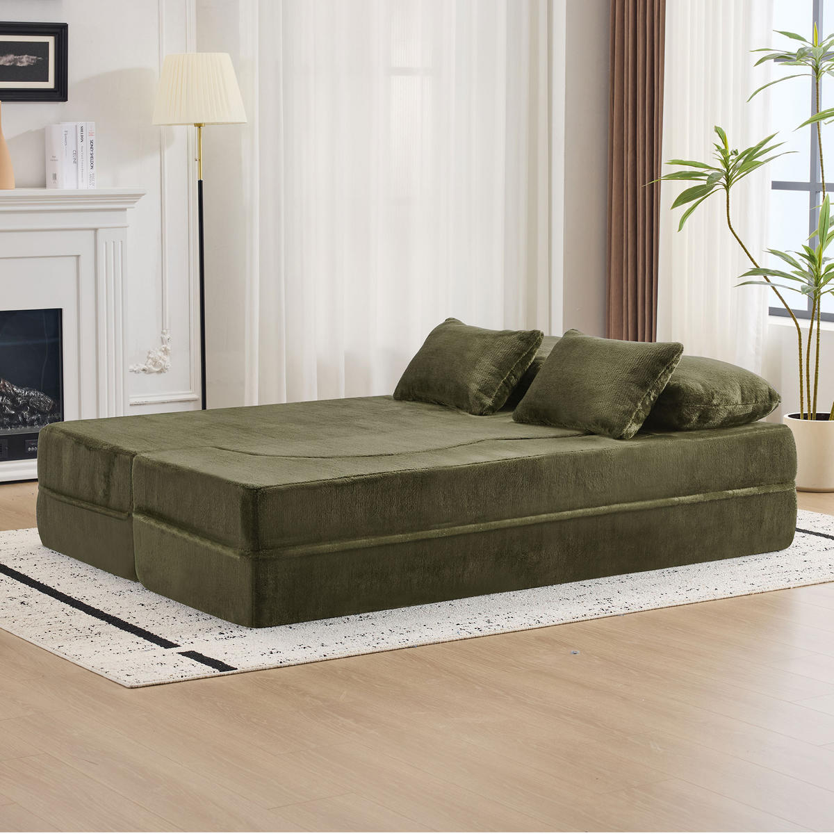 2-SITZER SCHLAFSOFA Flanell Grün mit 4 Kissen - Grün, Textil (198/76/120cm) - WISHDOR