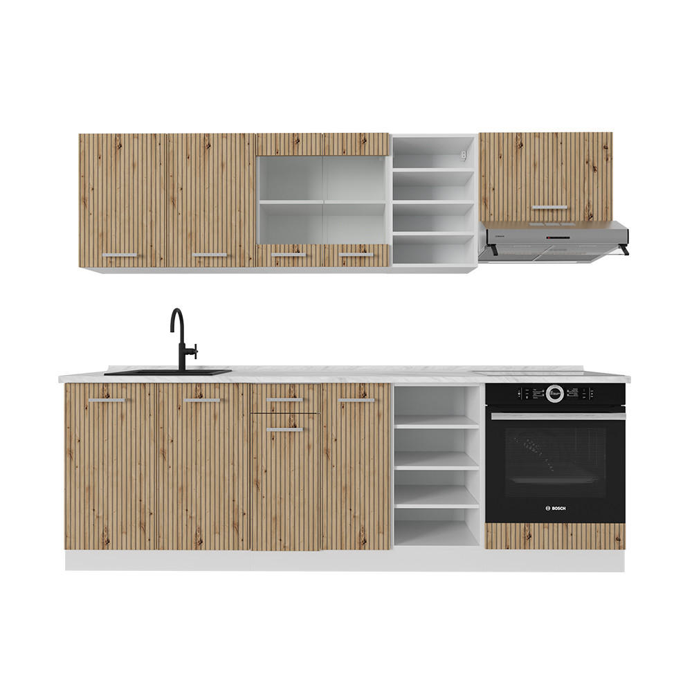 KÜCHENZEILE R-Line Artisan Eiche/Weiß 240 cm ohne AP - Eiche Artisan/Weiß, Holzwerkstoff (240/81.6/46cm) - Vicco