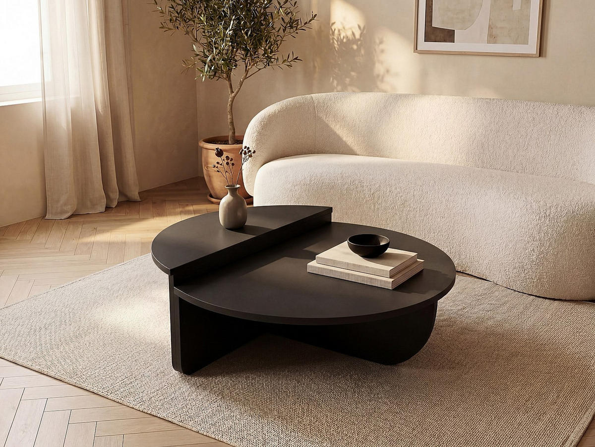 COUCHTISCH - 90 cm x 60 cm - Holz, Platte - Schwarz ALOEVA - Schwarz, Holz (60/90/30cm) - Vente-Unique