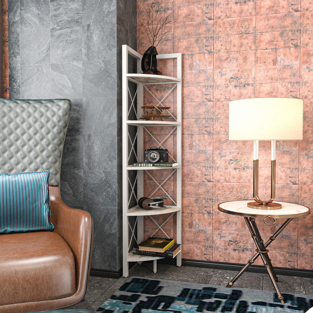 Thumbnail - Decorotika Eckregal, Creme, Weiß, Holzwerkstoff, 30.5x160x33 cm, Wohnzimmer, Regale, Bücherregale