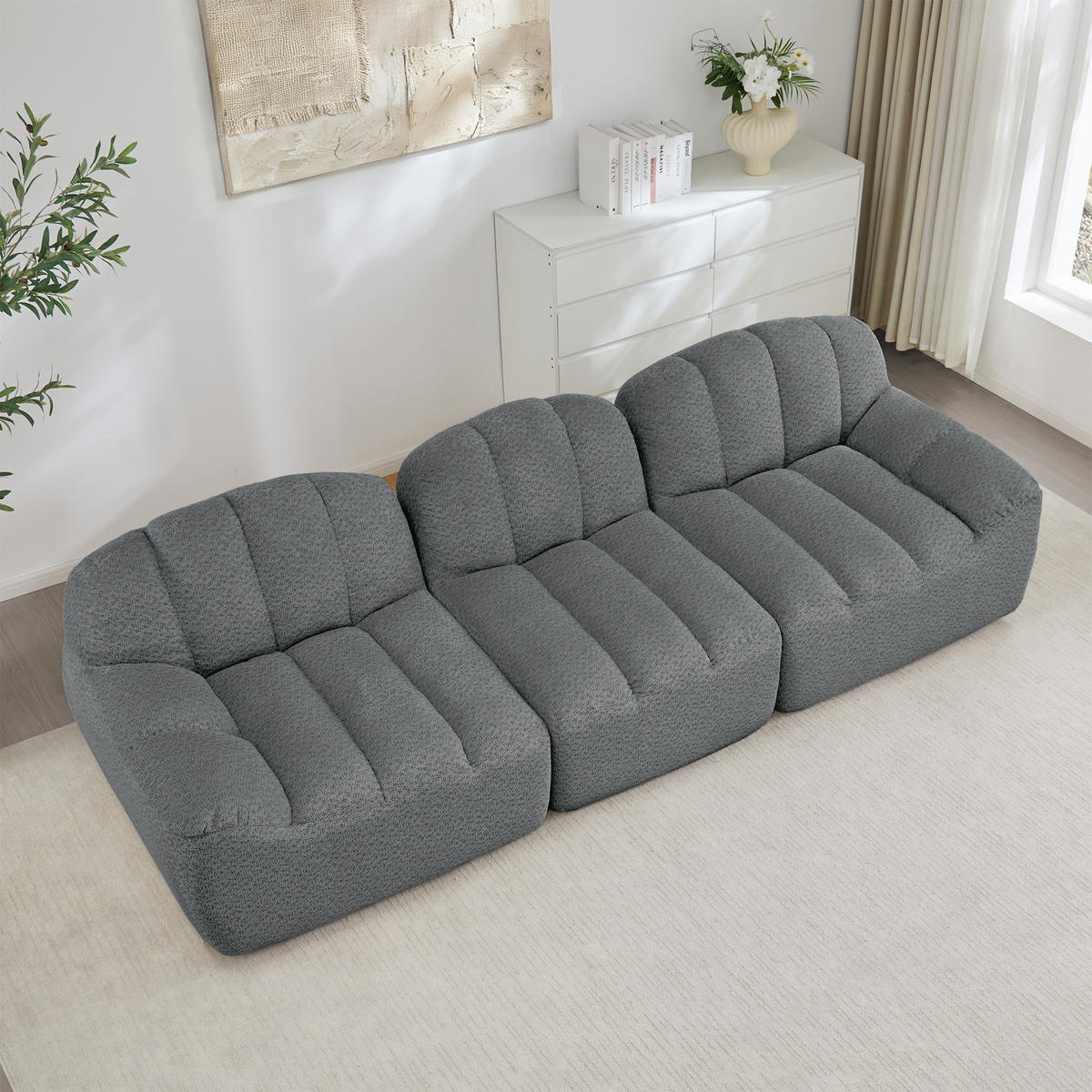 3-SITZER Sofa 288×104×79 cm Granular Fleece rahmenlos modular, grau - Grau, Textil (104/79/288cm)