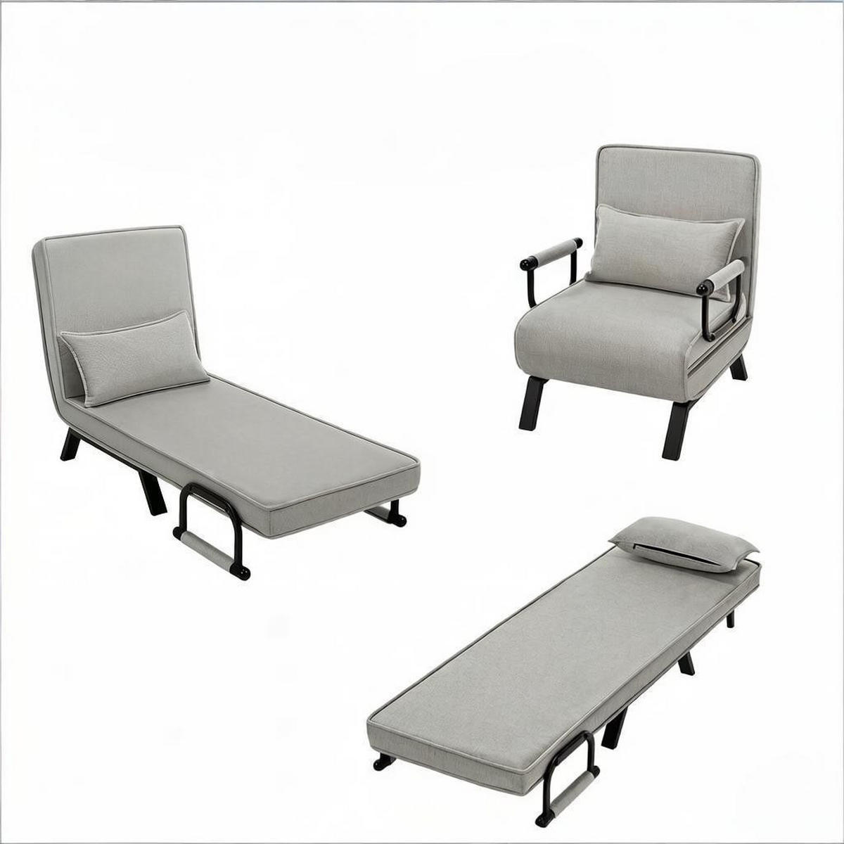 SCHLAFSESSEL 3-in-1, 5-fach verstellbar, DE-42146, Hellgrau - Hellgrau, Metall (75/78/65cm) - ComfortXL