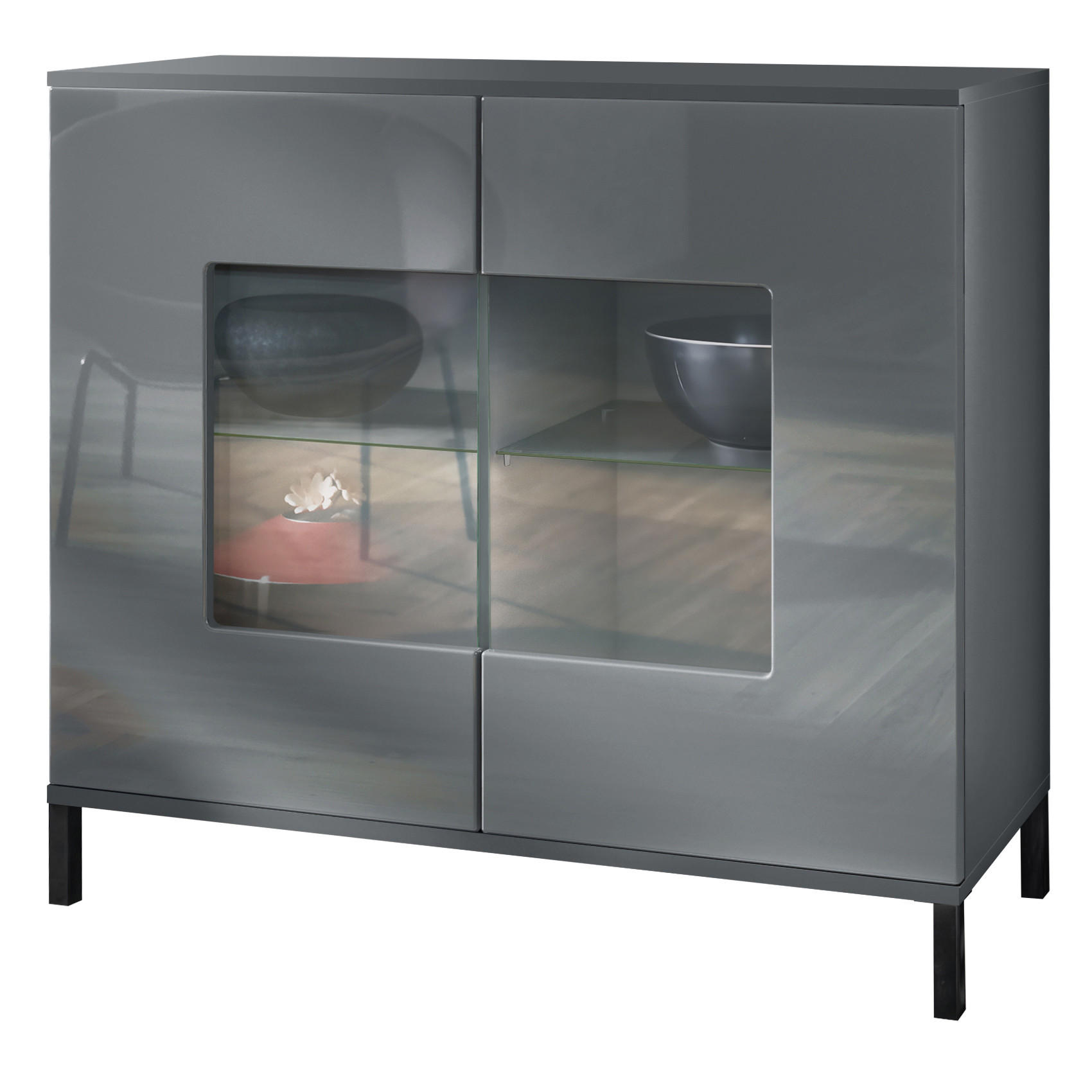 KOMMODE Grömitz Grau Hochglanz - Grau, Holzwerkstoff (92.5/83.5/35cm) - Vladon