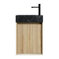 WASCHTISCHKOMBI 40/22/58 cm schwarz/off-white aus Marmor mit Sperrholz-Unterschrank - Eichefarben, Holzwerkstoff (40/58/22cm) - OKWISH