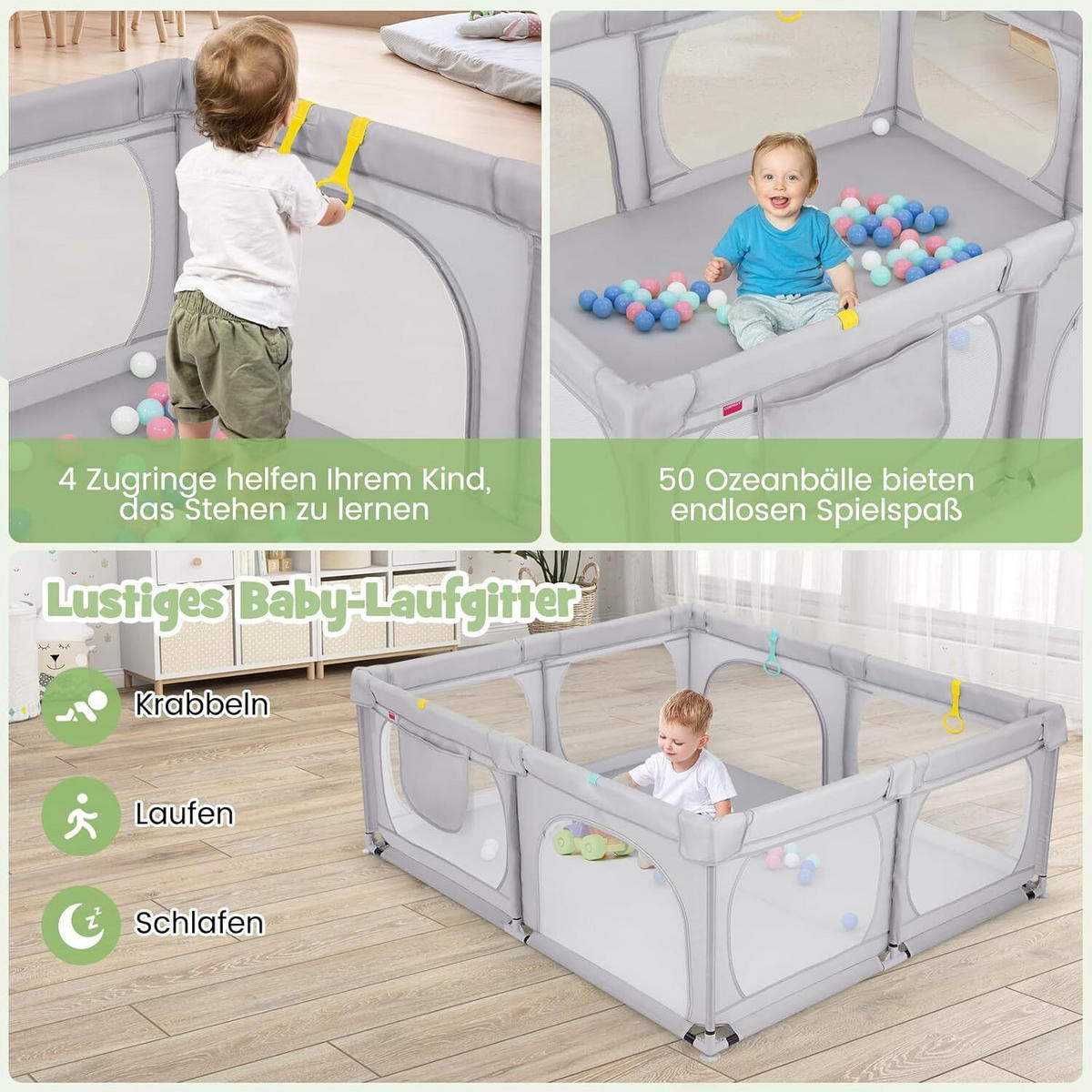 LAUFGITTER 69cm Hellgrau - Hellgrau, Metall (158/189cm) - COSTWAY