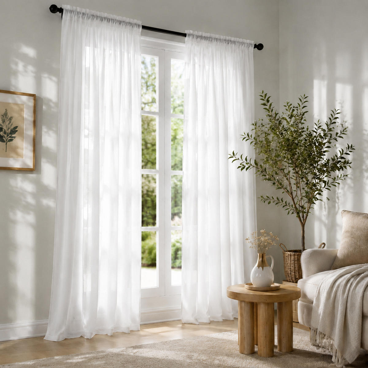 VORHÄNGE – Halbtransparent – Weiß – 132 x 182 cm – 2 Schals - Weiß, Textil (182/1/132cm)