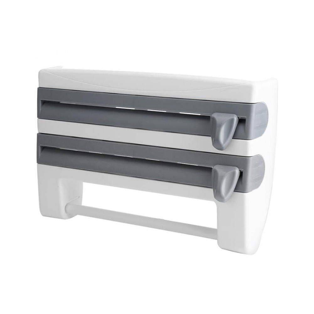 FRISCHHALTEFOLIENSPENDER grau mit Gewürzregal multifunktional 39/24/10 cm - Grau, Kunststoff (39/10/24cm) - Livingandhome