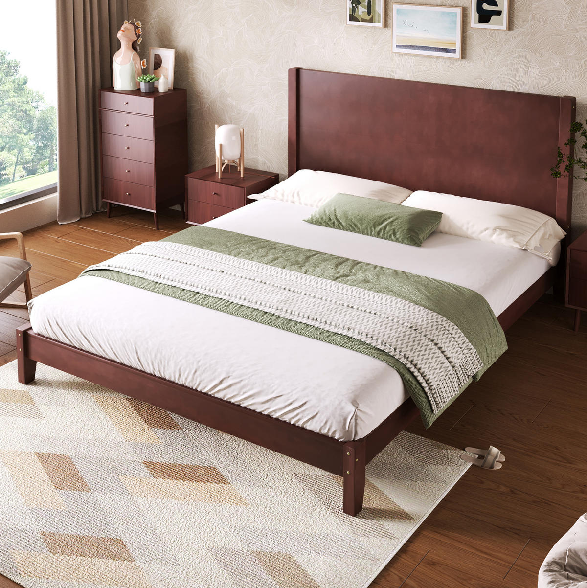 POSTEĽ 160/200 cm hnedá s čelom a roštom z MDF a preglejky - hnedá, kompozitné drevo (160/200cm) - OKWISH