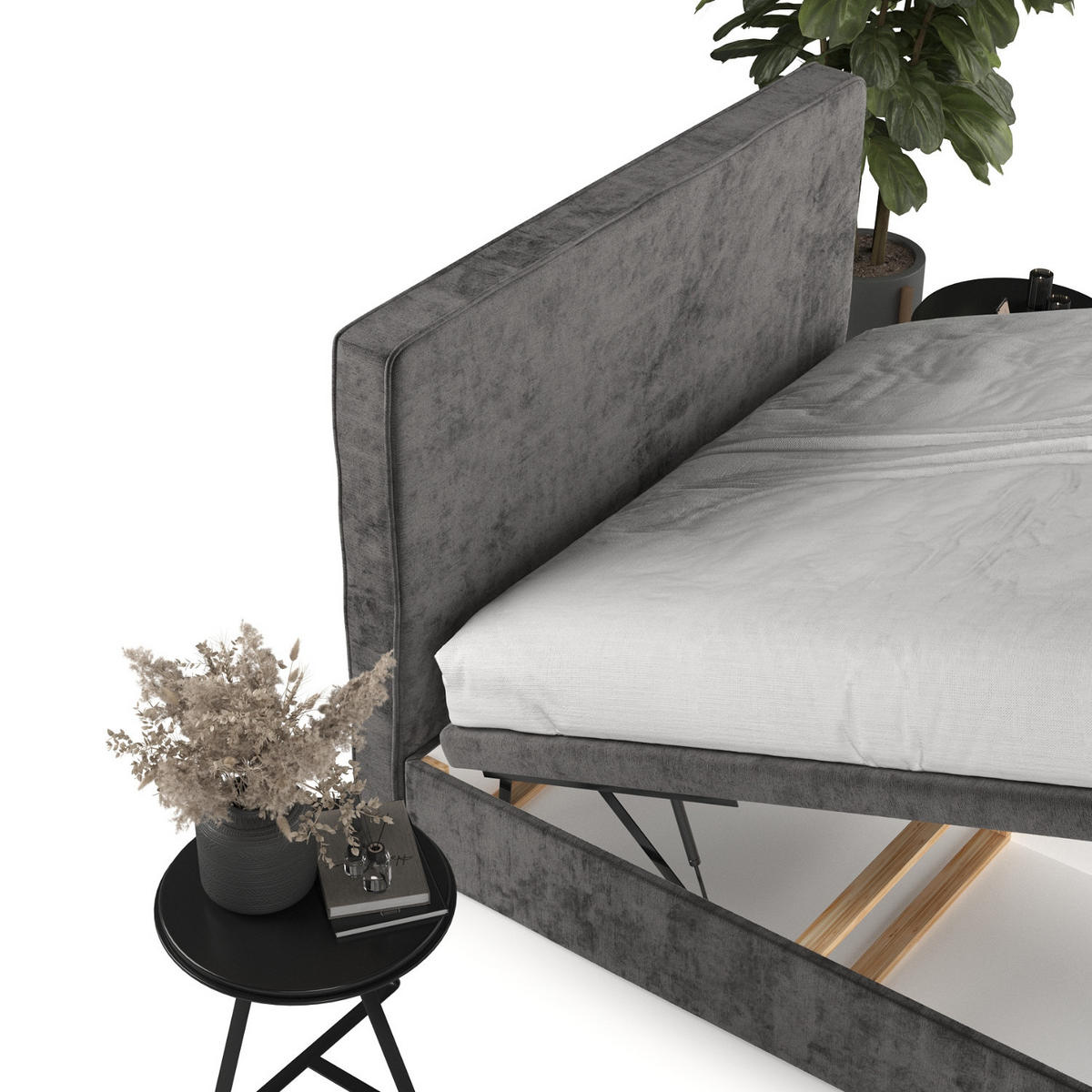 POLSTERBETT Hush mit Stauraum 180/200 cm Stahl im Lotta Stoff - Schwarz/Graphitfarben, Holz/Holzwerkstoff (180/200cm) - AltaBeds