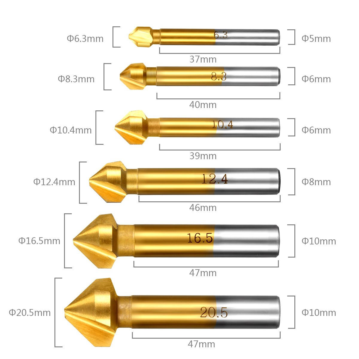 BIT-SATZ，6ARTIKEL - Gelb, Metall (2.1/2.1/6cm) - LIBRATON