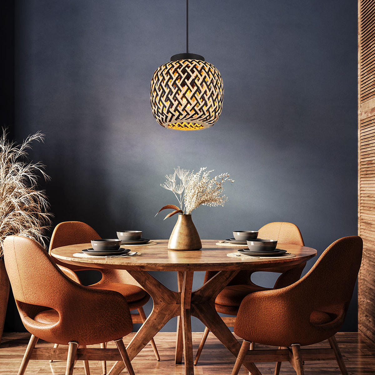 LED PENDELLEUCHTE Metall Bambus Braun - Braun, Holz (20/20/120cm) - Globo Lighting