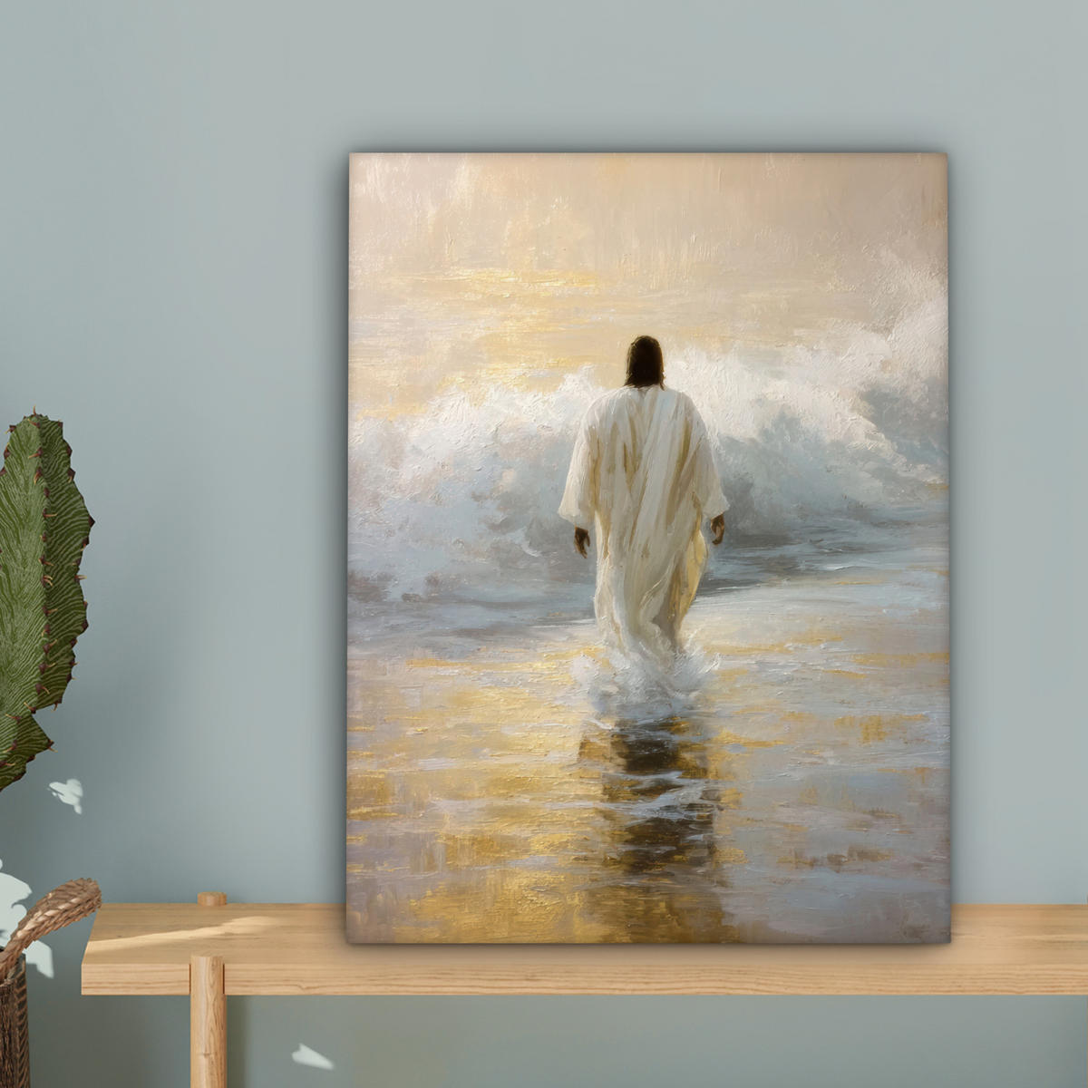 LEINWANDBILD Gemälde - Welle - Jesus - Abstrakt Room Decor 30x40 cm - Goldfarben, Textil (30/40cm) - MuchoWow