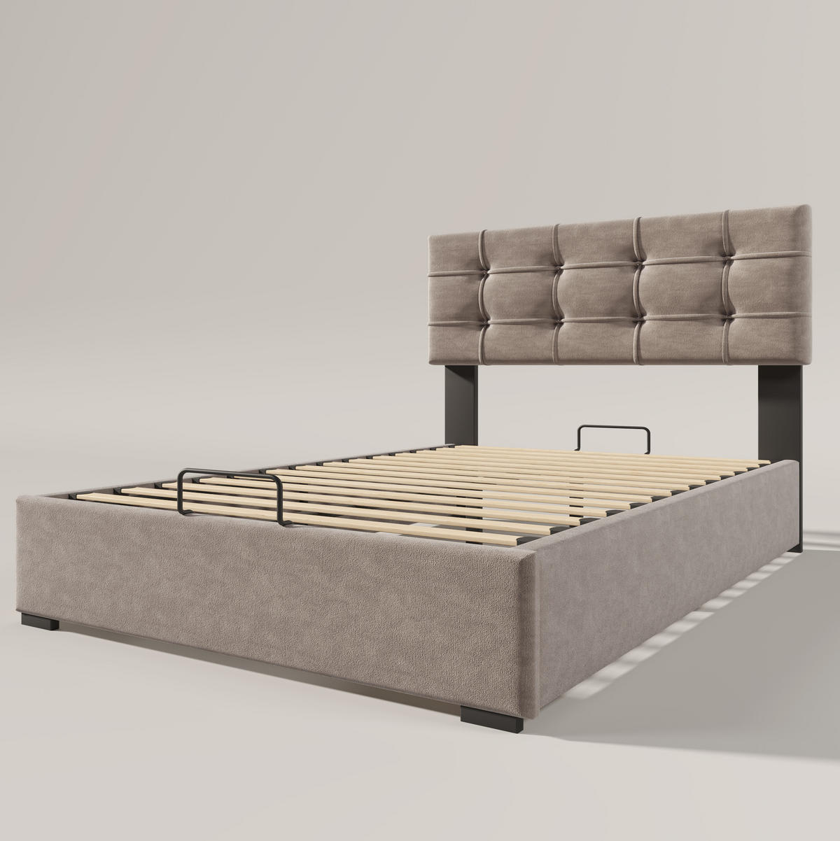POLSTERBETT 90/200 cm Hellgrau aus Samt mit Bettkasten - Hellgrau, Textil (90/200cm) - OKMYHOME