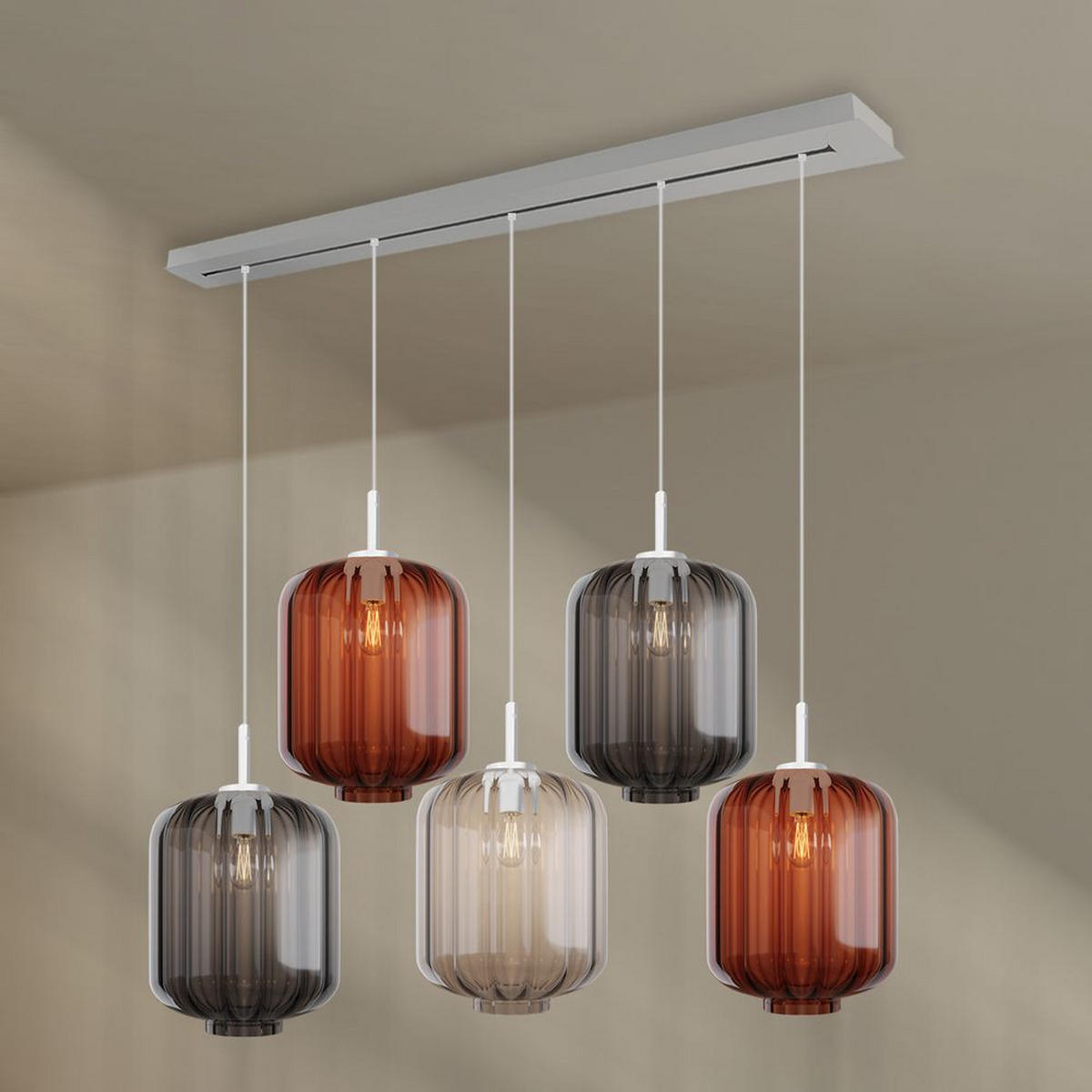 HÄNGELEUCHTE Velo 5-flammig Mehrfarbig Ø 25cm - Multicolor/Weiß, Glas (25/25/27cm) - s.luce