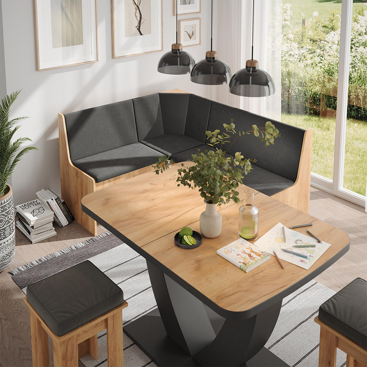 LAVICE DO JÍDELNY DO ROHU Ramon Zlatý mocný dub - medově dubová, kompozitní dřevo (150/80.5/51cm) - Vicco