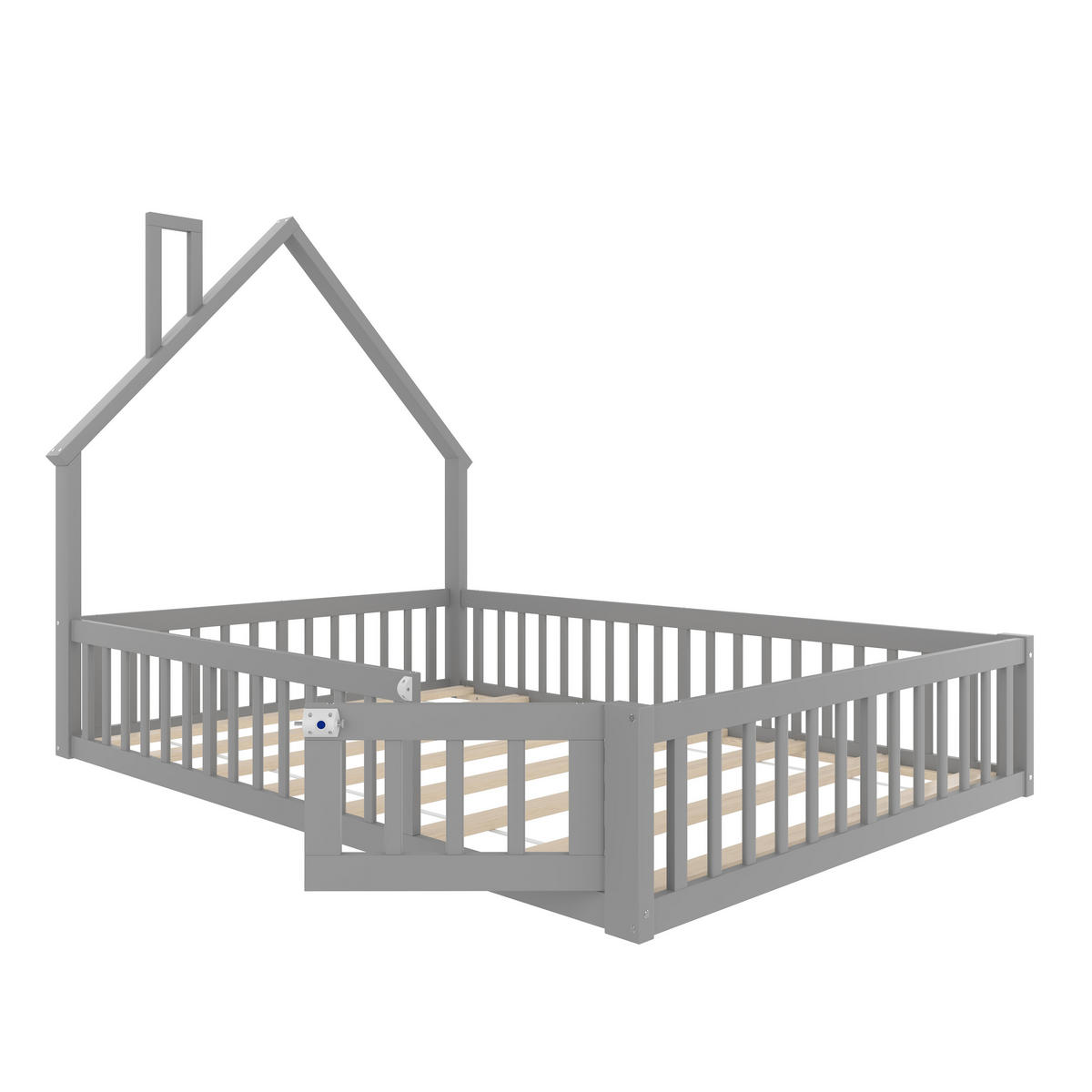 KINDERBETT 140/190 cm Grau mit Lattenrost Schornstein-Design aus Kiefernholz und MDF - Grau, Holzwerkstoff (140/190cm) - OKWISH