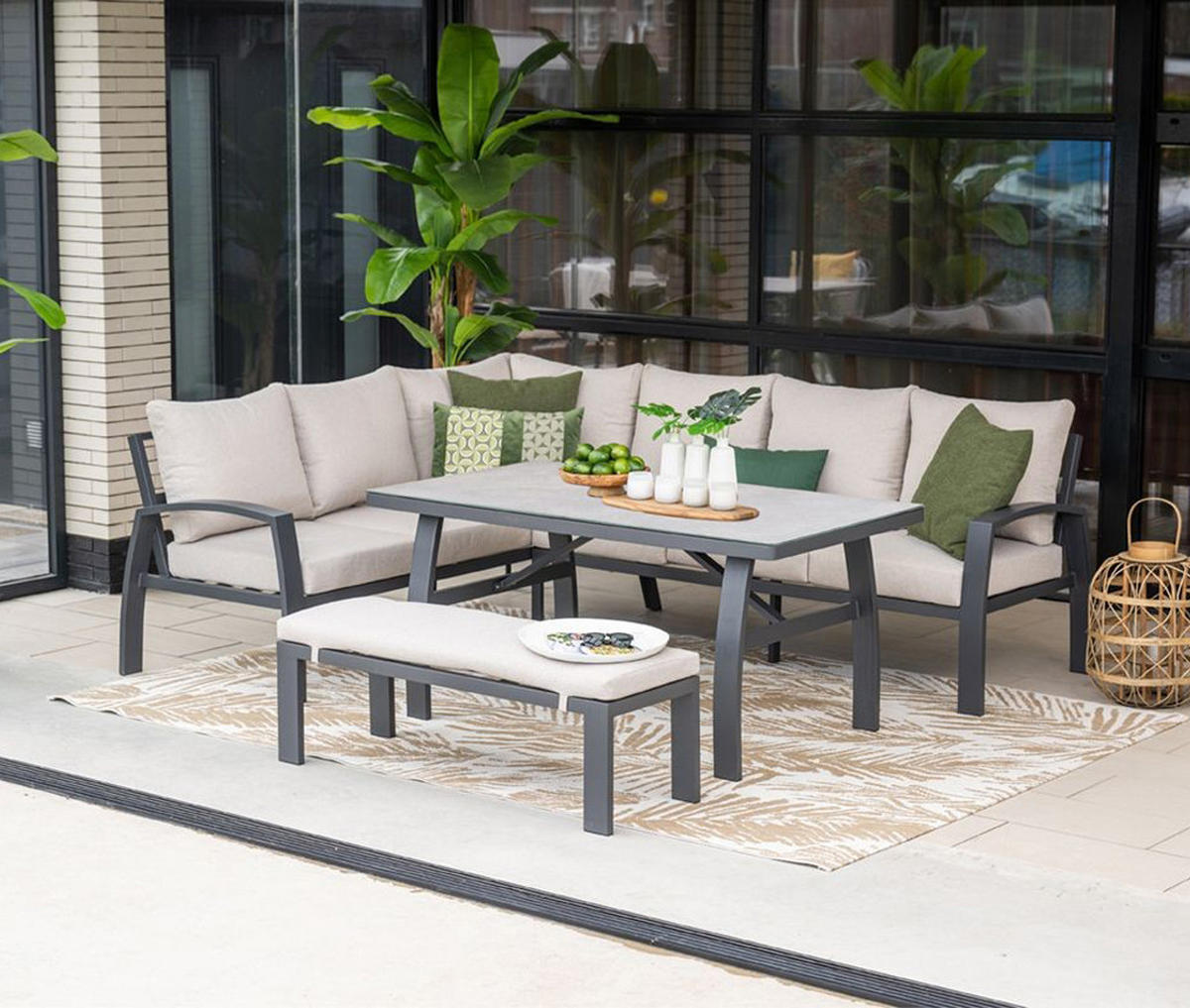 GARTENLOUNGESET Vasano 4-teilig, Premium Dining Ecklounge Set, Gartenmöbelset - Anthrazit, Metall - GARDEN IMPRESSIONS