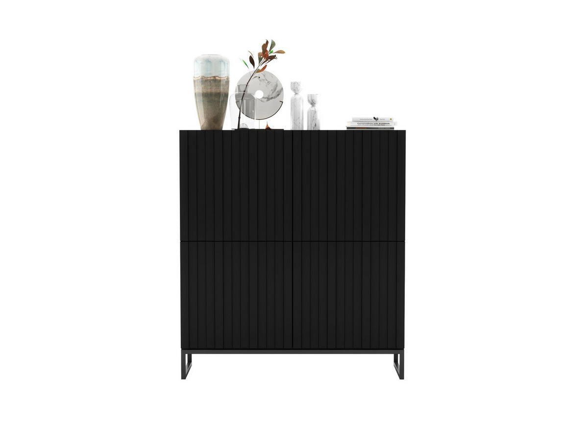 KOMMODE Elpis 4D Schwarz Matt mit metallrahmen Glamour 112 cm - Schwarz, Holzwerkstoff/Metall (112/126/36.5cm) - Meble Lindner