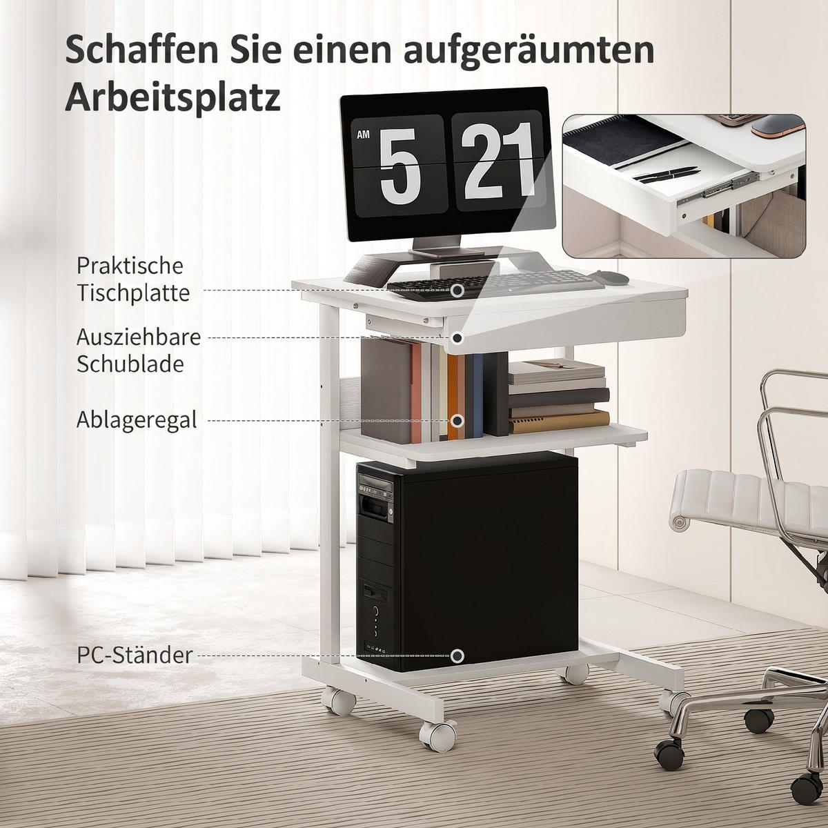 SCHREIBTISCH Spanplatte, Metall Weiß - Weiß, Holzwerkstoff/Metall (56/51/79cm) - HOMCOM