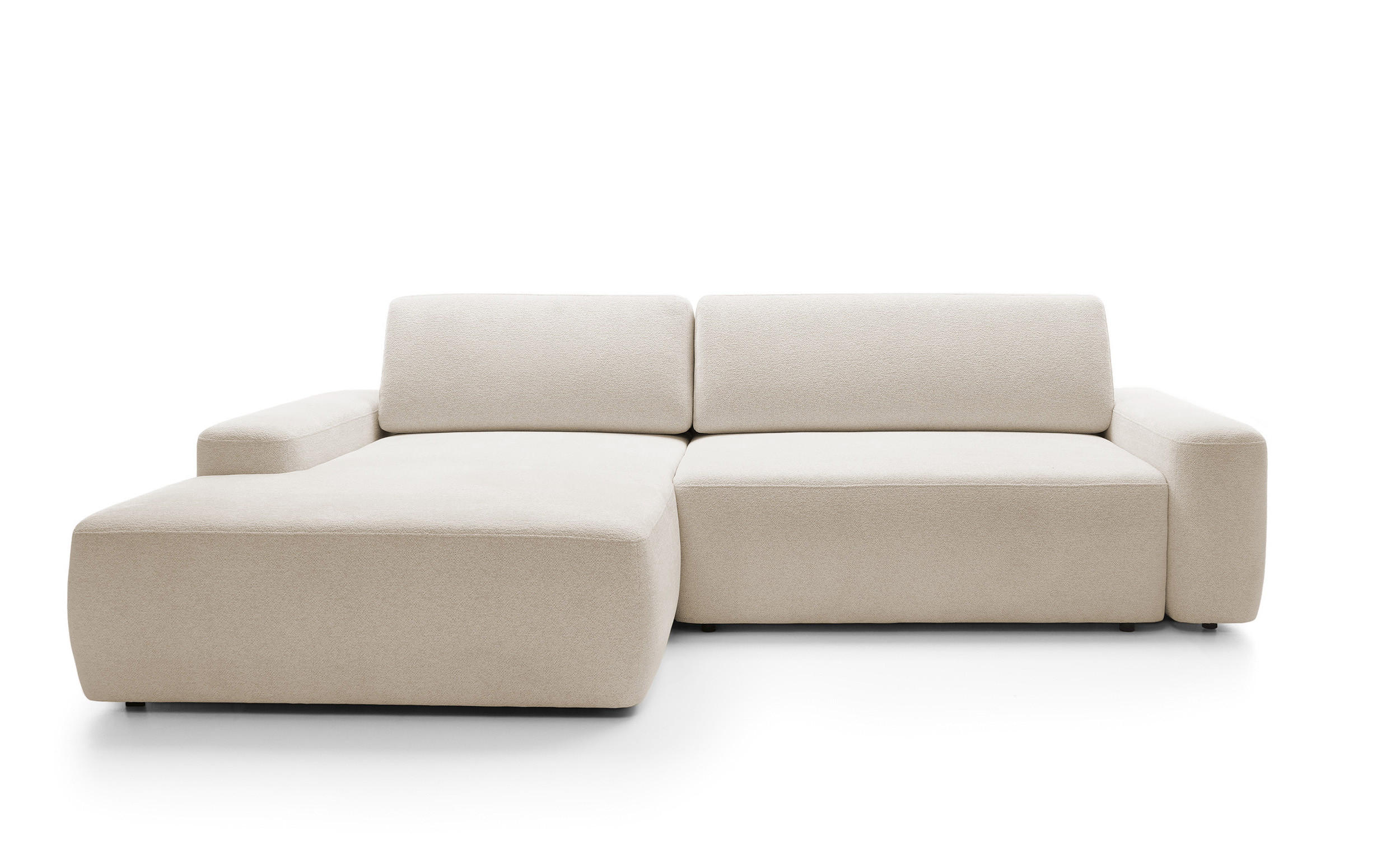ECKSOFA BOULI 4-Sitzer Polstersofa Raven mit Schlaffunktion 130x210cm Bettzeugablage 264x162x82cm linksseitig Farbe: sand - Sandfarben, Holz/Textil (162/264cm) - DomoHome