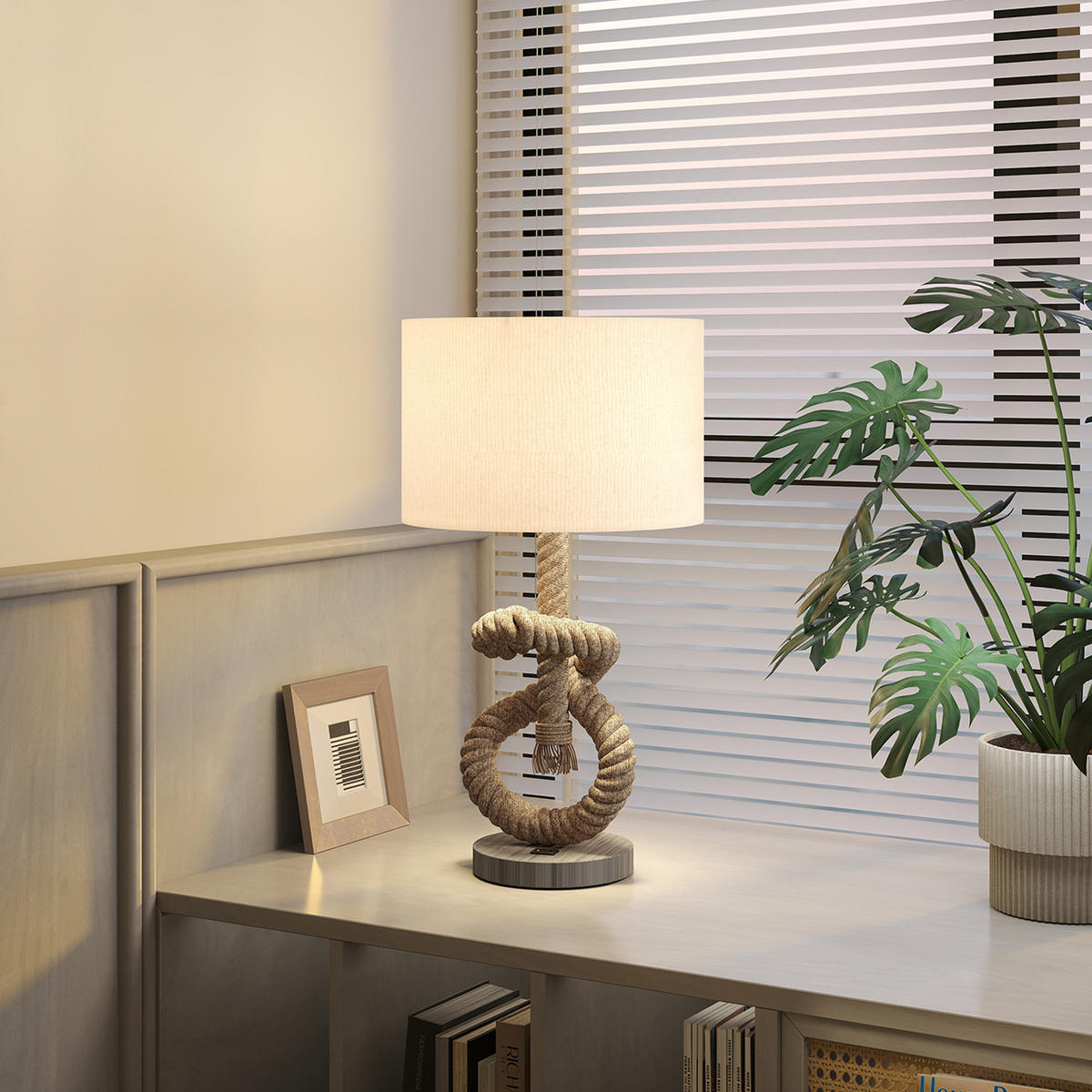 TISCHLAMPE LED Tischleuchte USB Aufladbar, Nachttischlampe, Lampensockel E27 - Creme/Braun, Textil (30/30/55cm) - HOMCOM