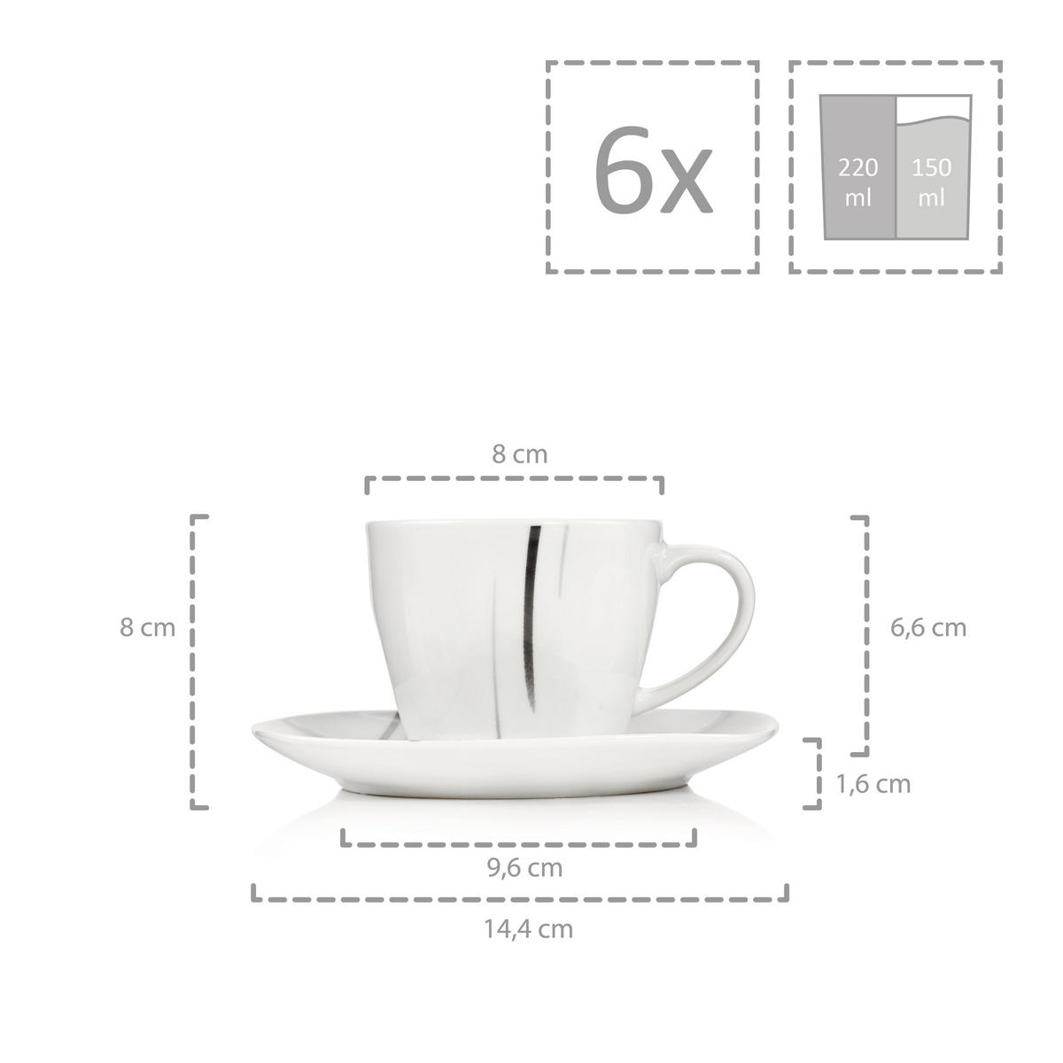 KAFFEESERVICE BILGOLA BLACK LINES - 12 teilig aus Porzellan - Weiß, Keramik (46/13.75/22.75cm) - Sänger
