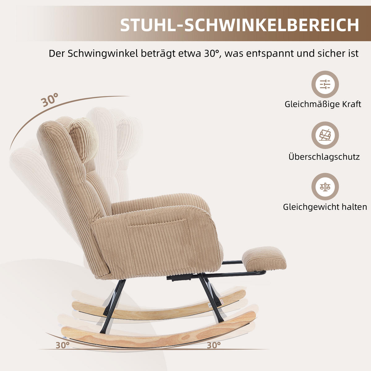 SCHAUKELSTUHL gepolstert hoher Rücken Stoff Braun Sessel - Braun, Textil (102/92/65cm) - FLIEKS