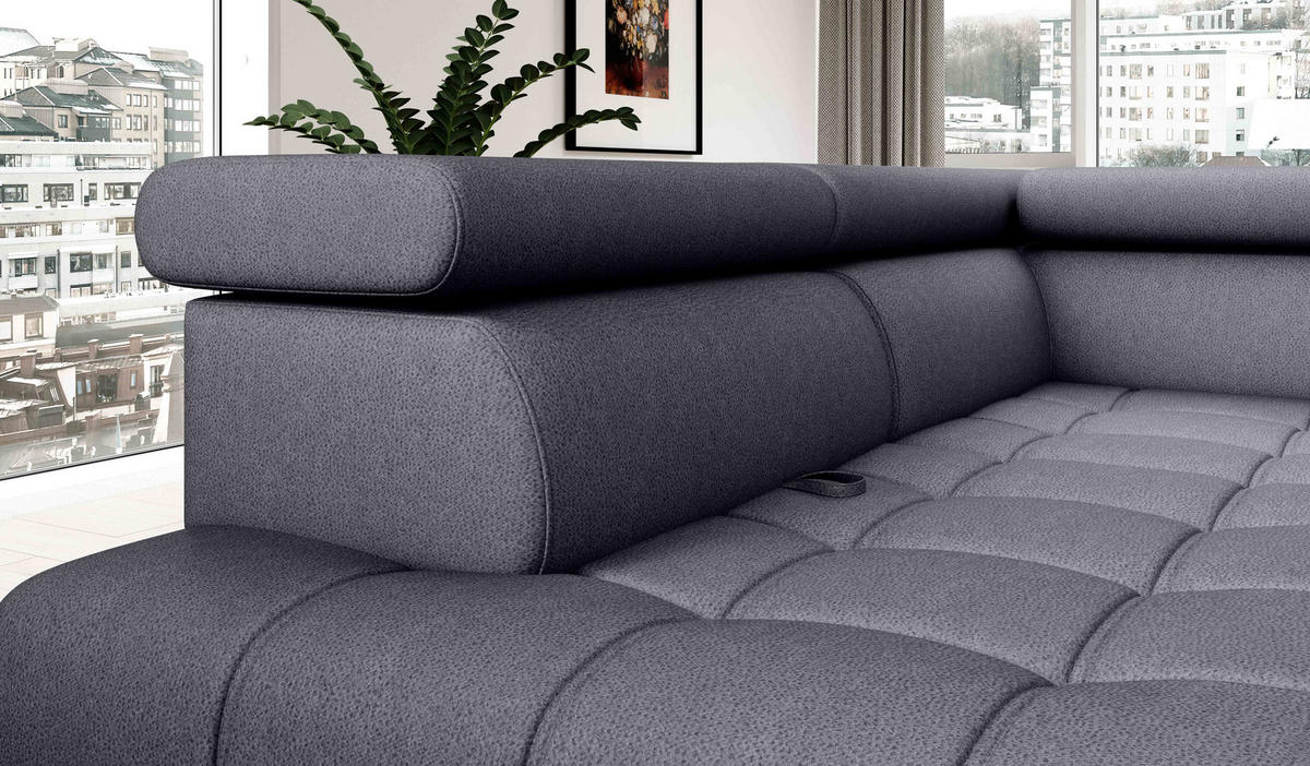 ECKSOFA BAGGIO Letto Stoff, Schlaffunktion, Bettkasten, Sitztiefe, Kopfstützen 280x196cm – Links – Dunkelgrau - Dunkelgrau, Holz/Textil (196/280cm) - DomoHome