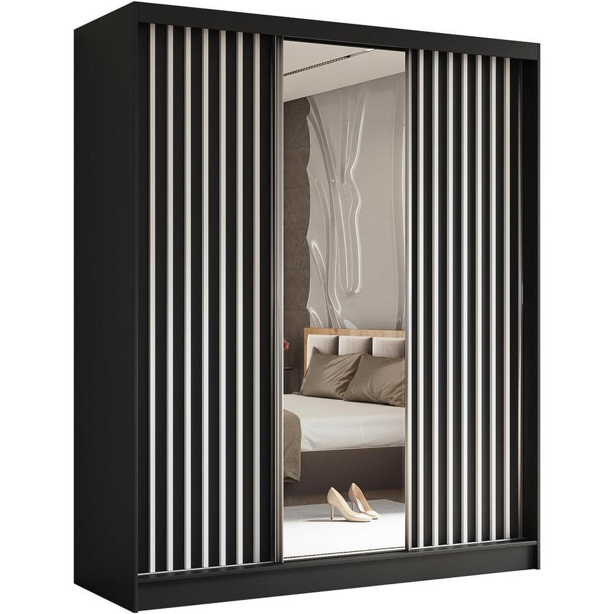 SCHWEBETÜRENSCHRANK Helix 180/216/61 schwarz+weiß mit Schubladeneinsatz - Schwarz/Weiß, Holzwerkstoff (180/216/61cm) - Beautysofa