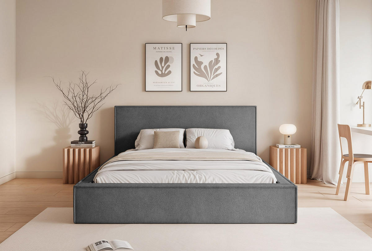 POLSTERBETT MENDOCINO LIGHT 160x200 cm, Grau - Grau, Textil - Fedve