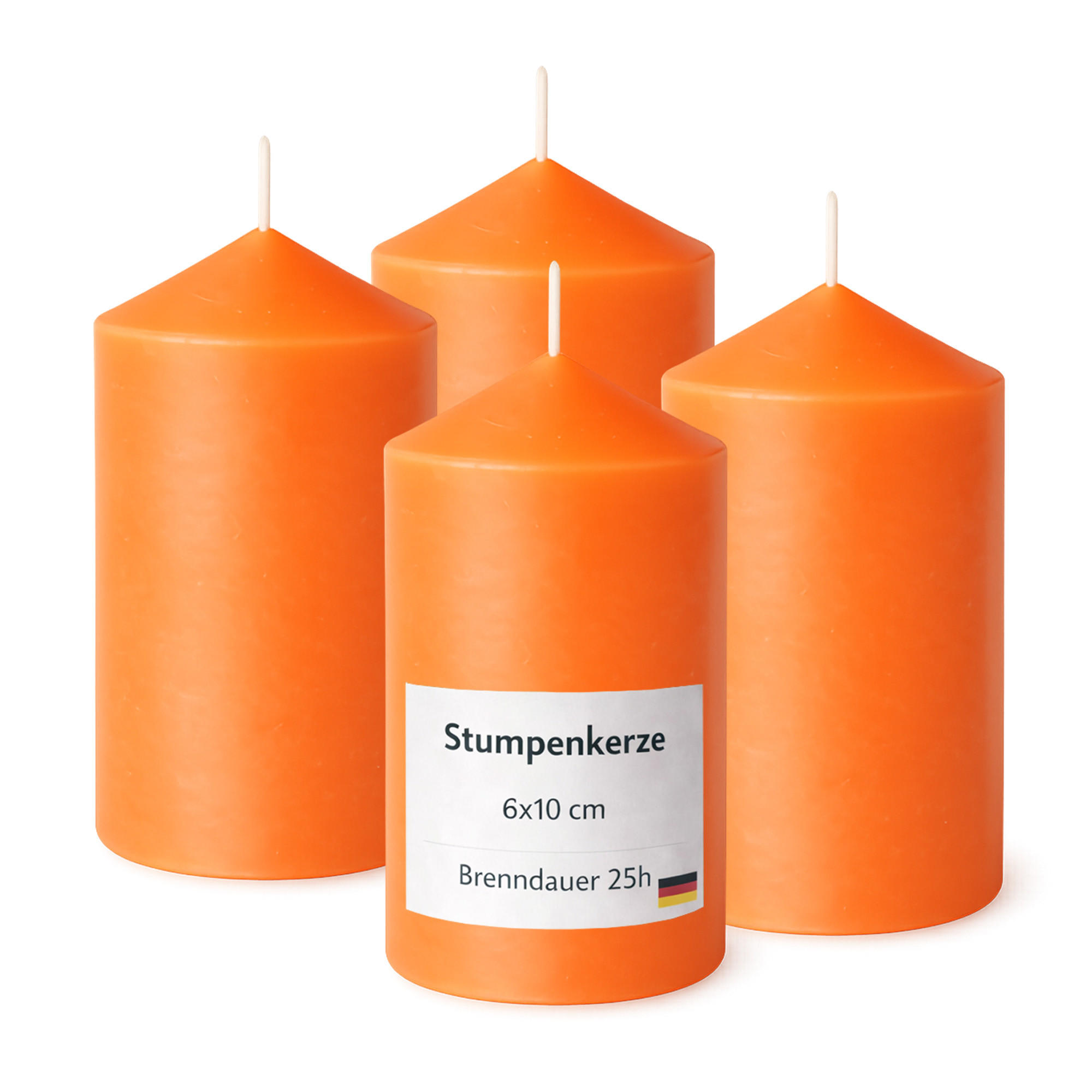 STUMPENKERZEN (4er Pack) Ø6cm x 10cm - Orange - Orange, Naturmaterialien (10cm) - HS Candle
