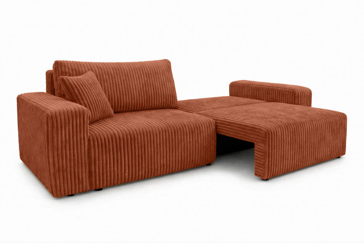 SOFA Mit Schlaffunktion Und Bettkasten, Cordstoff Tilia, Kupfer, BEST SCORNER - Orange, Holz (245/83/90cm) - Kaiser Möbel