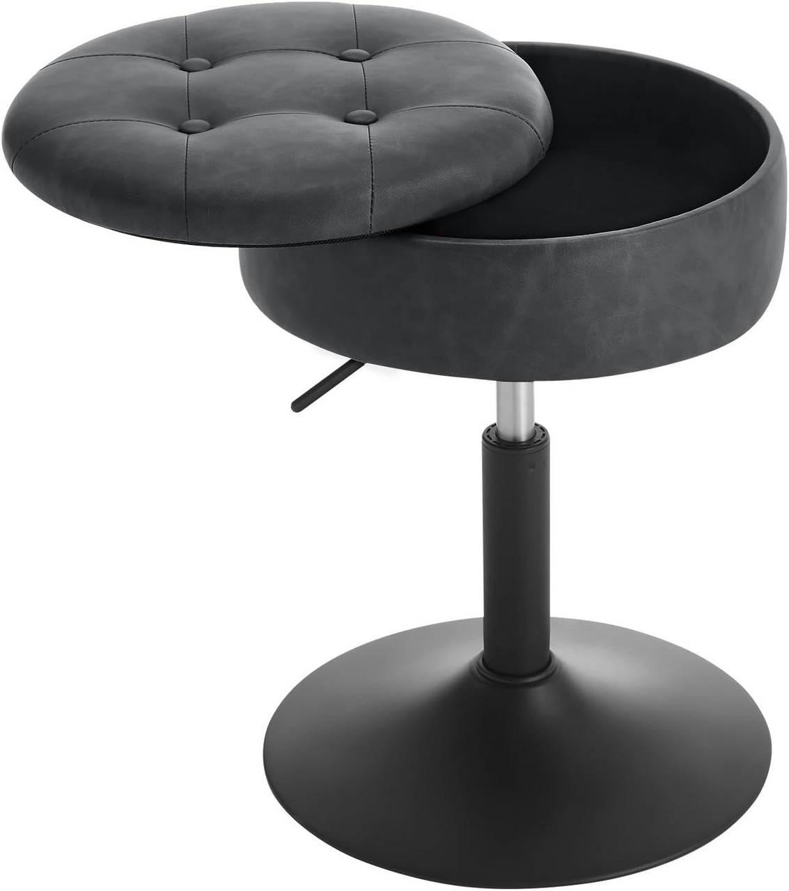 SITZHOCKER mit Stauraum, Kunstleder, Anthrazit - Anthrazit/Schwarz, Textil/Metall (38.5/50/38.5cm) - Woltu