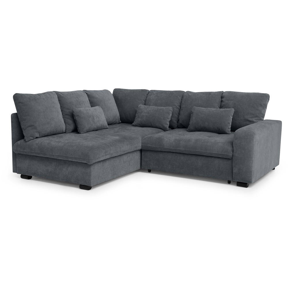 ECKSCHLAFSOFA Ramo mit Bettkasten, Topper gratis, Dunkelgrau, links - Dunkelgrau/Schwarz, Textil (229/190cm) - Beautysofa