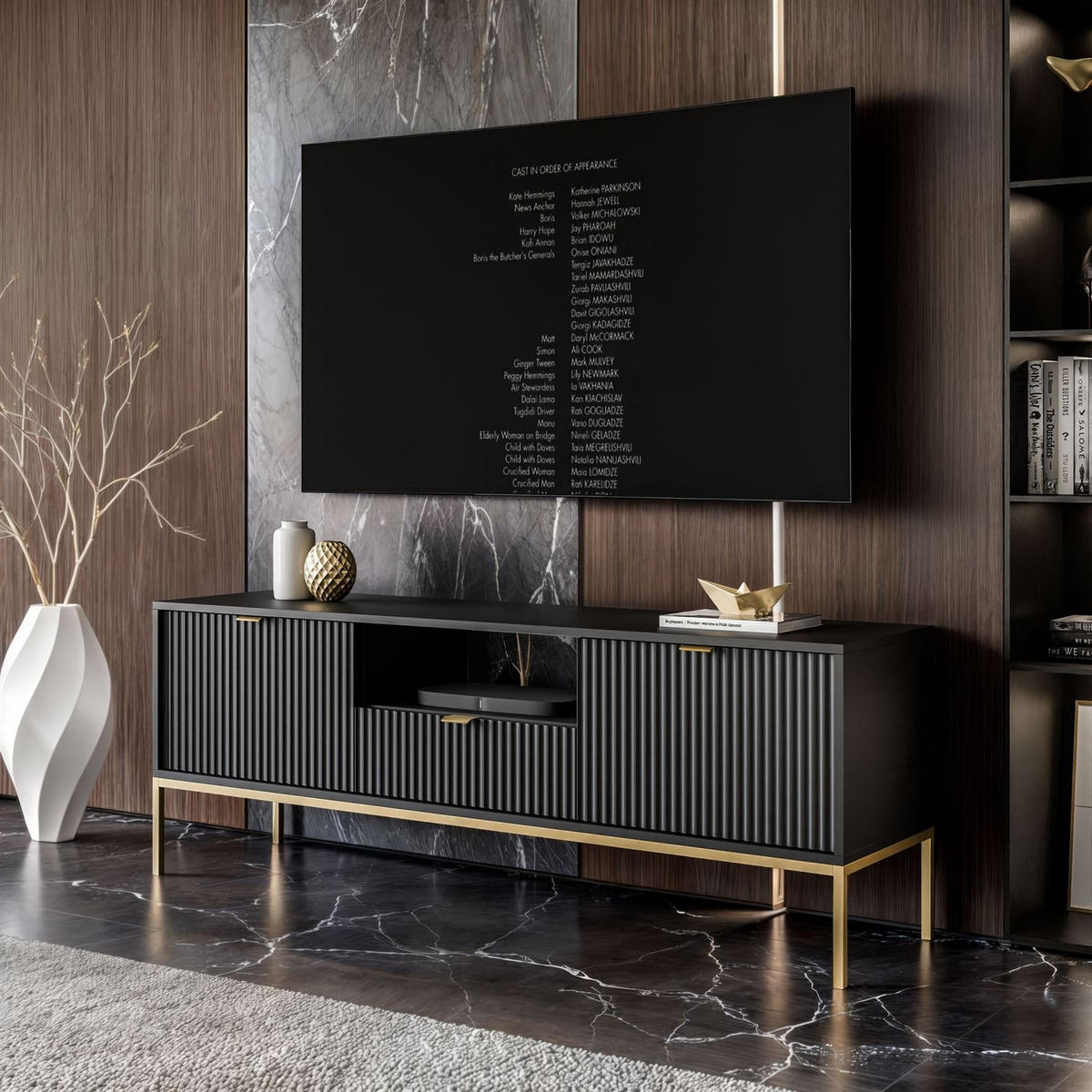 TV-ELEMENT CORTADO GOLD RTV154 SCHWARZ - Schwarz, Holzwerkstoff (154/56/39cm) - Lookway